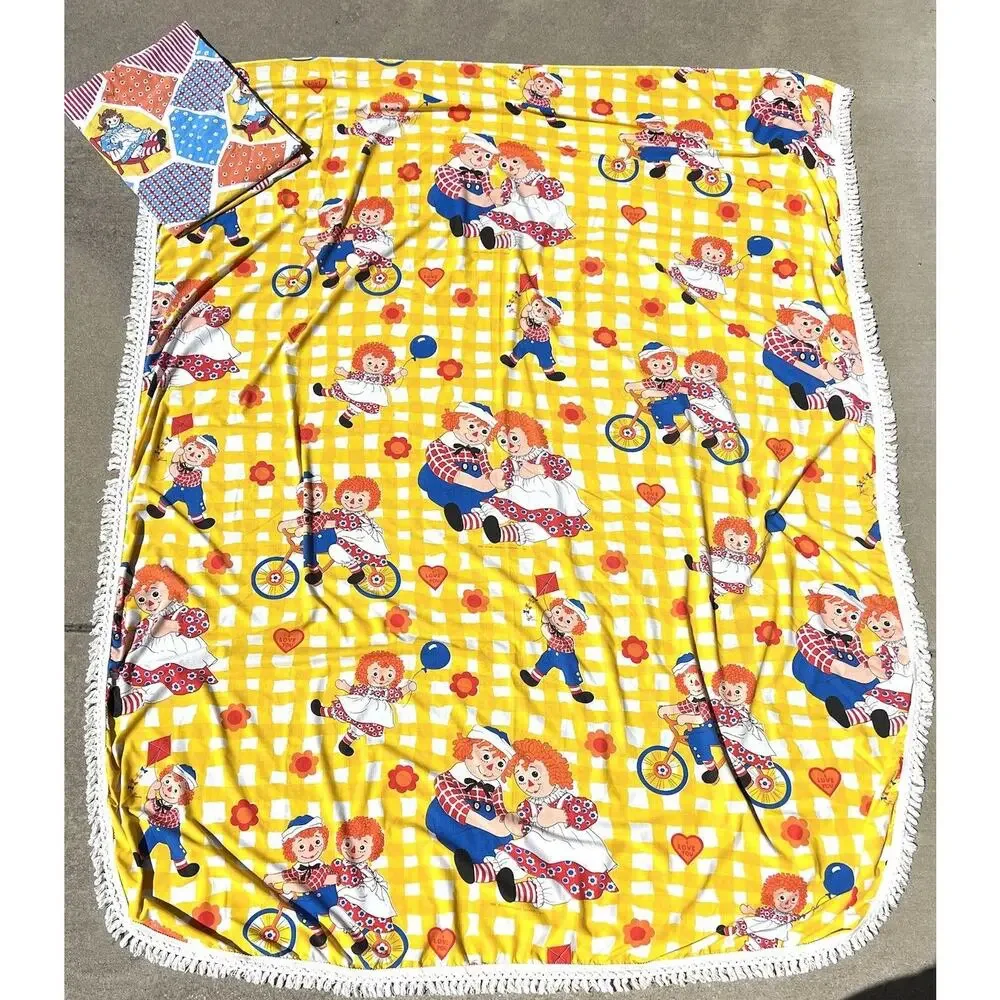 Vintage Raggedy Ann & Andy Bobbs Merrill Twin Bedspread Flat Sheet 70s READ
